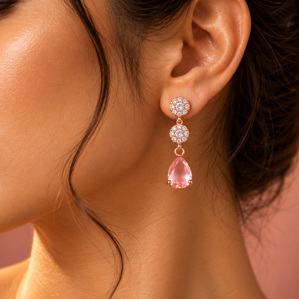 Rose Gold CZ Necklace Set – 18K Rose Gold Plated Jewellery Set