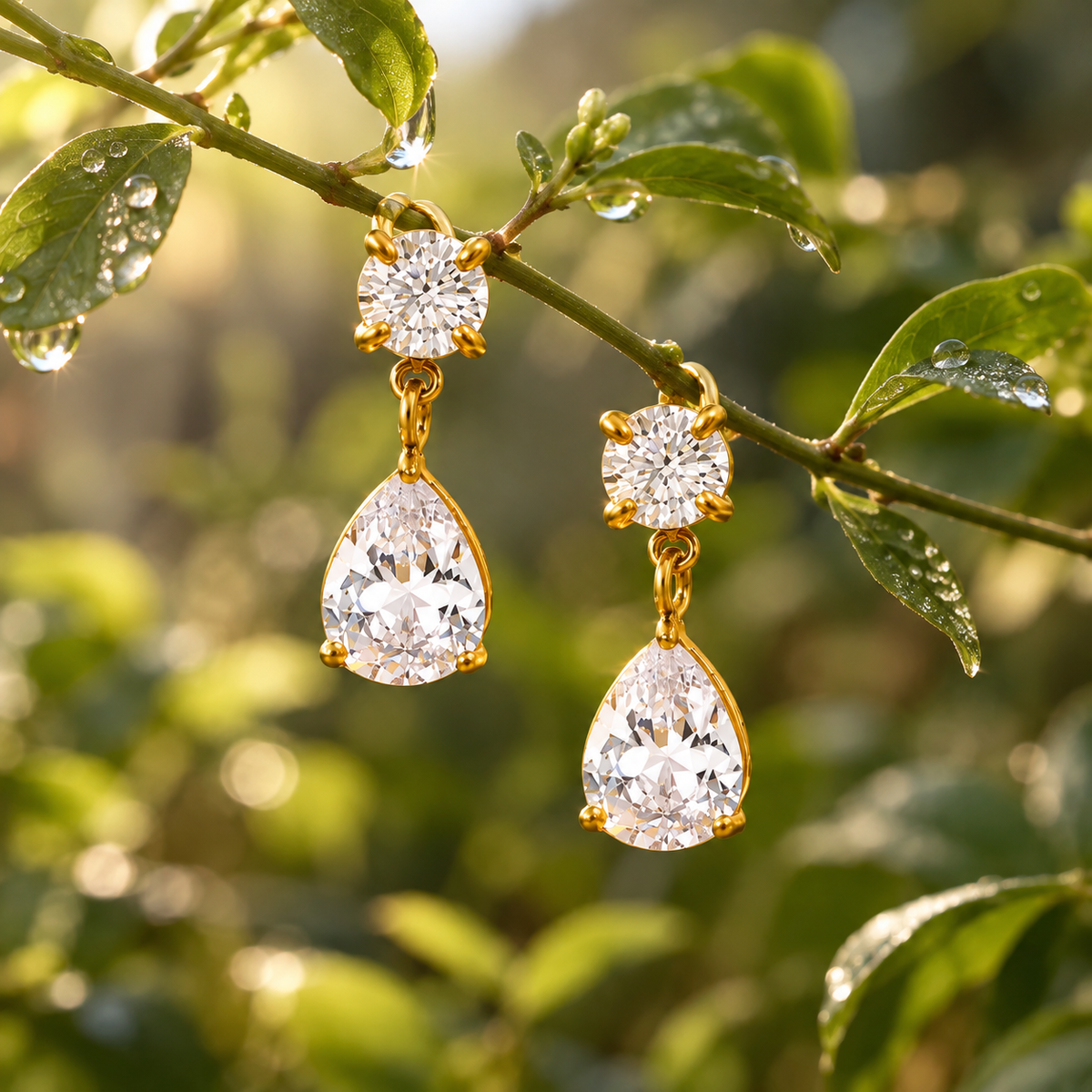 American CZ Teardrop Drop Earrings – 18K Gold Plated