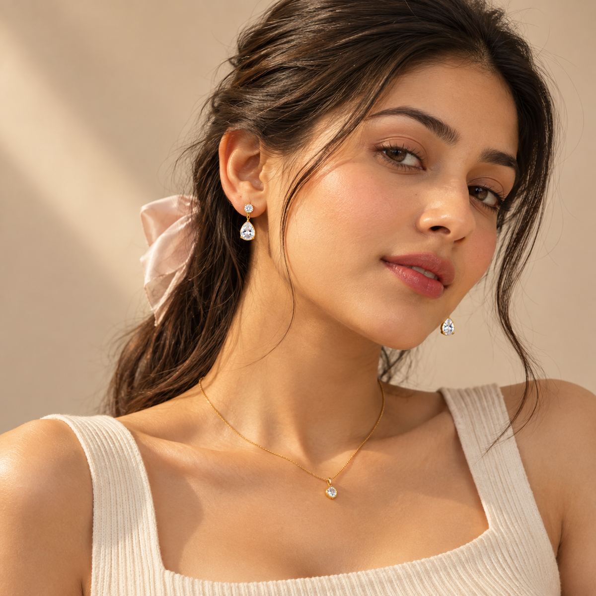American CZ Teardrop Drop Earrings – 18K Gold Plated